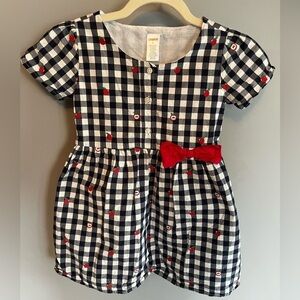 Gymboree Embroidered Apple & Checkered Dress Navy White Red bow Back to School
